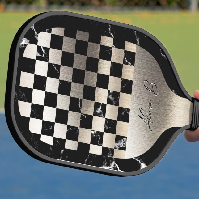 Elegant Personalized Steel and Dark Marble Pickleball Paddle (Creator Uploaded)
