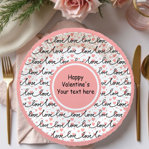Elegant Personalized Table Love Text Art Valentine Paper Plate