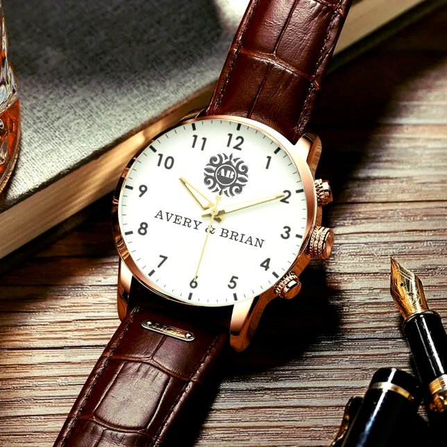 Elegant Personalized White & Black Monogram custom Watch (Creator Uploaded)