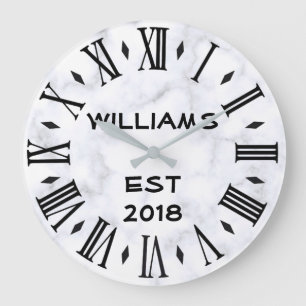 Elegant Personalized White Marble Large Clock
