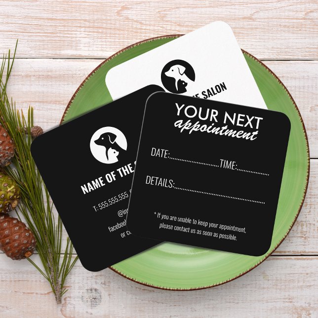 Elegant Pet Care Appointment Card with Logo (Pet Care Appointment Card with Logo & Cute Animal Art)
