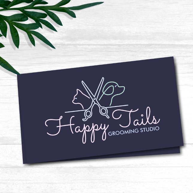 Elegant Pet Groomer Customisable Cat & Dog Logo Business Card (Creator Uploaded)
