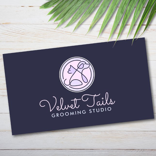 Elegant Pet Groomer Customisable Cat & Dog Logo Business Card (Creator Uploaded)