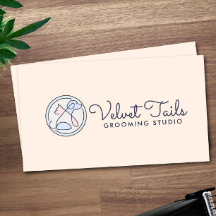 Elegant Pet Groomer Customisable Cat & Dog Logo Business Card