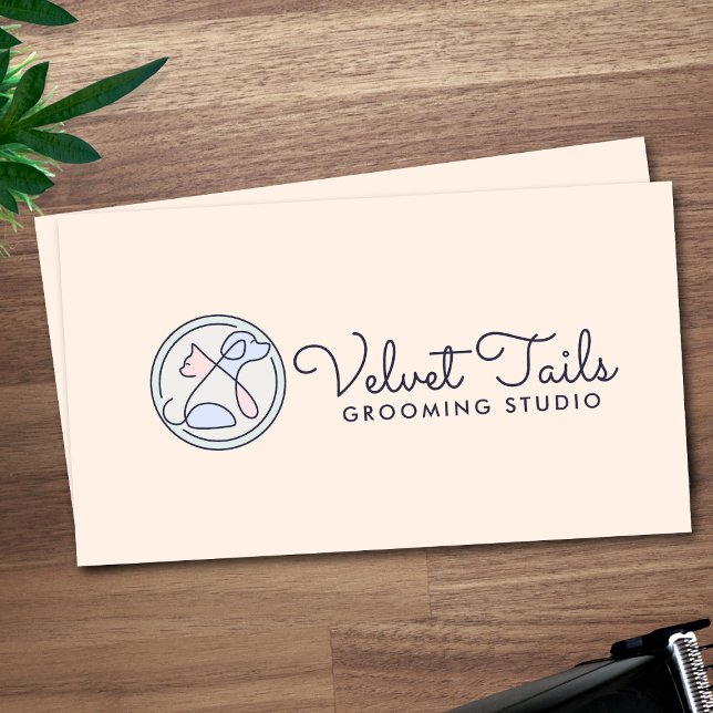 Elegant Pet Groomer Customisable Cat & Dog Logo Business Card (Creator Uploaded)