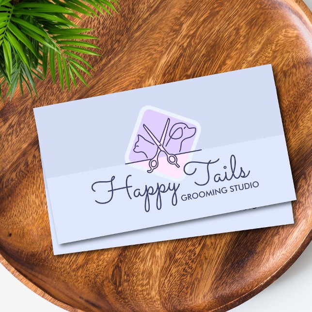 Elegant Pet Groomer Customisable Cat & Dog Logo Business Card (Creator Uploaded)