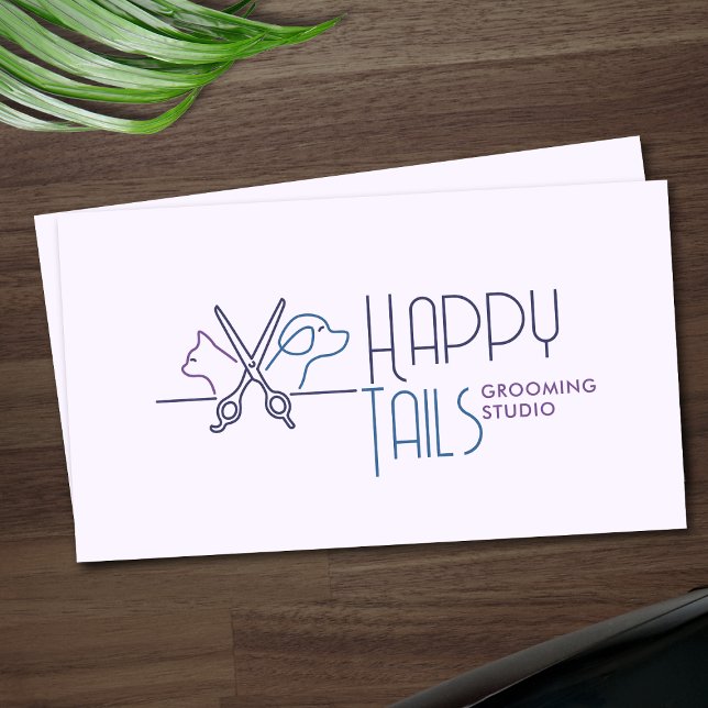 Elegant Pet Groomer Customisable Cat & Dog Logo Business Card (Creator Uploaded)