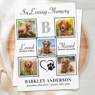 Elegant Pet Memorial Personalised 5 Photo Collage Thank You Card
