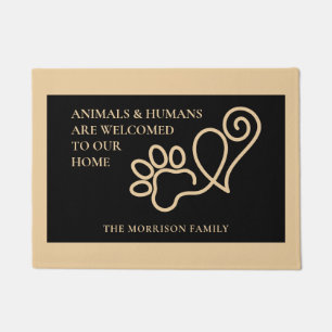 Elegant Pet Paw Print & Heart Doormat