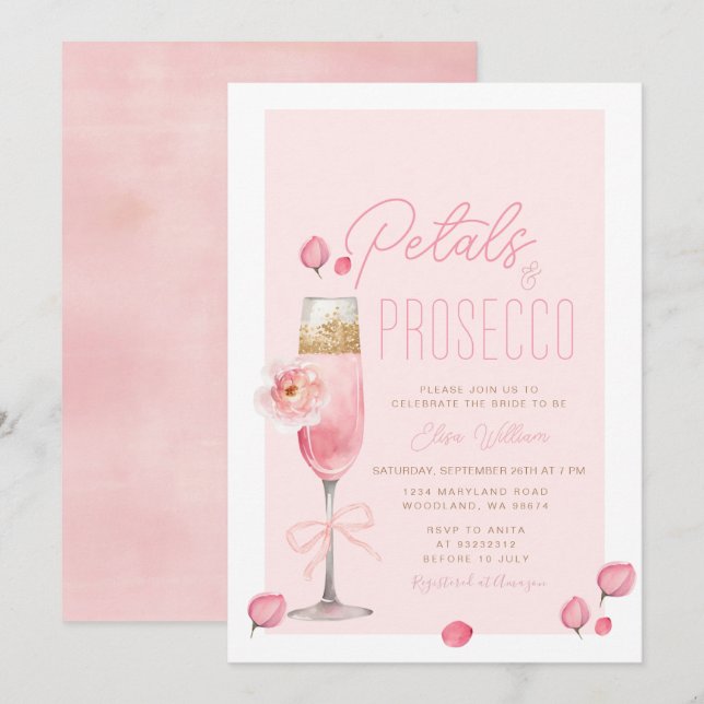 Elegant Petals and Prosecco Bridal Shower  Invitation (Front/Back)