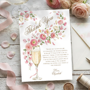 Elegant Petals and Prosecco Floral Bridal Shower Thank You Card