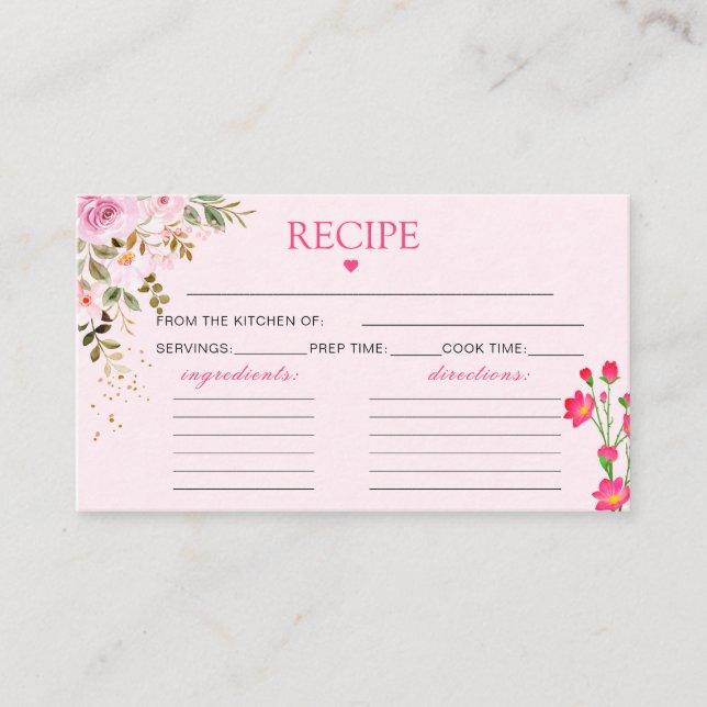 Elegant Petals and prosecco Floral Pink Recipe Enclosure Card (Front)