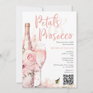 Elegant Petals & Prosecco Boho Blush Pink QR Code Invitation