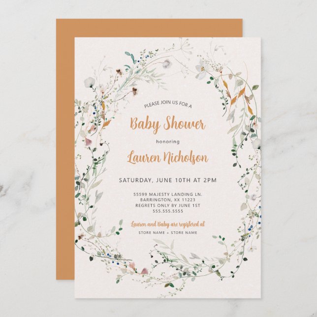 Elegant Petite Wildflower baby shower  Invitation (Front/Back)