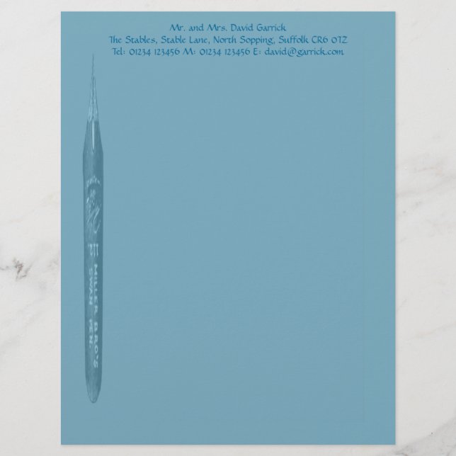 Elegant Petrol Blue Pen Nib Stationery Personalized Letterhead (Front)