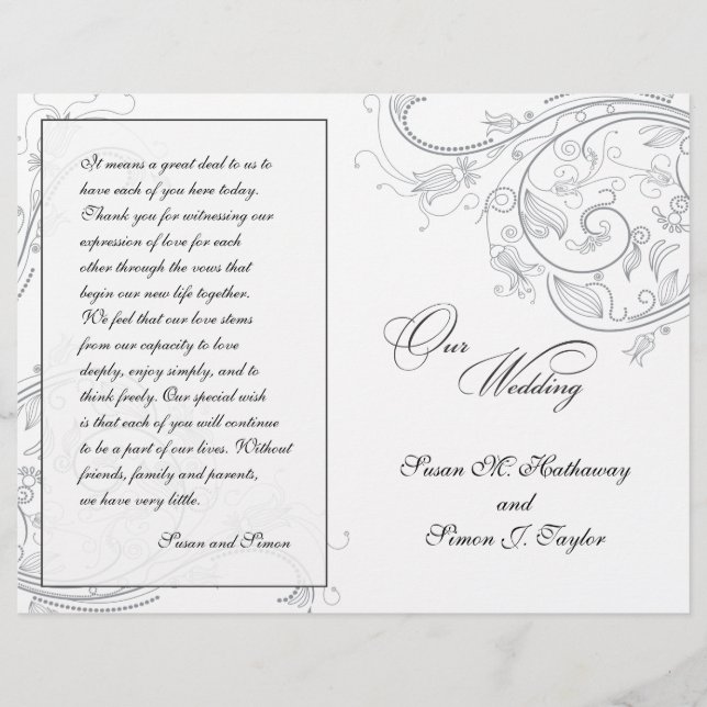 Elegant Pewter Floral Wedding Program (Front)