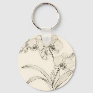 Elegant Phalaenopsis Orchid Line Art Key Ring