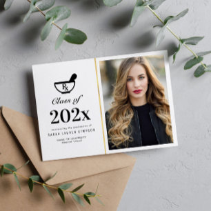 Elegant pharmacy graduation photo announcement
