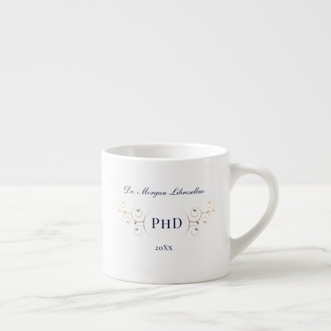 Elegant PhD Blue Gold Graduation Espresso Cup (Right)