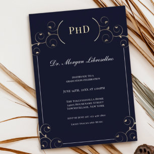 Elegant PhD degree Gold Blue Graduation Party Invitation