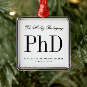 Elegant PhD Doctor of Philosophy Graduation Metal Ornament