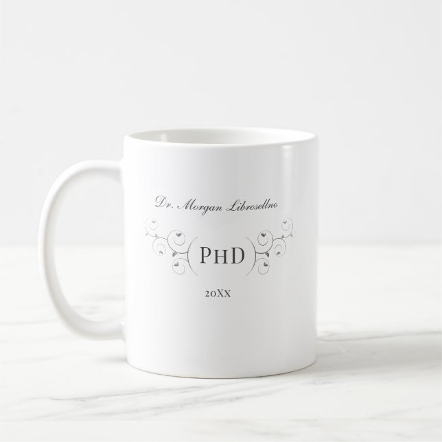 Elegant PhD Grey Silver Graduation Coffee Mug (Left)