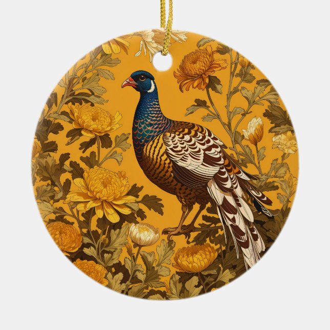Elegant Pheasant William Morris Inspired Ceramic Ornament (Front)