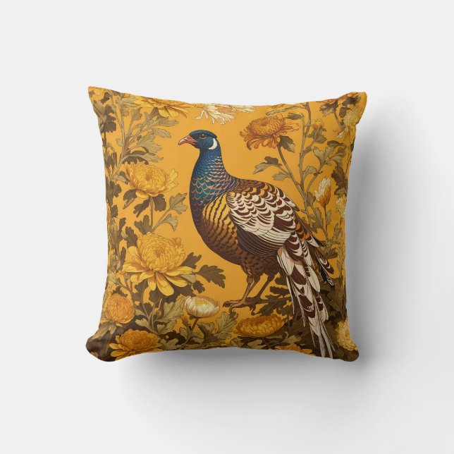 Elegant Pheasant William Morris Inspired Cushion (Front)