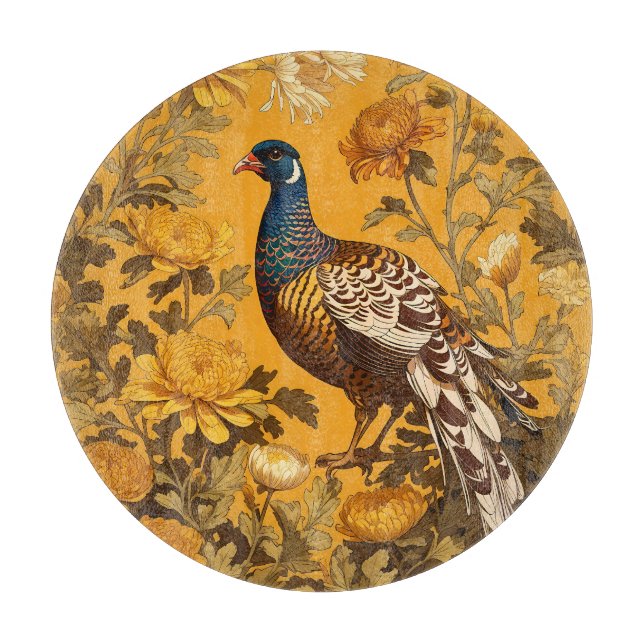 Elegant Pheasant William Morris Inspired Cutting Board (Front)