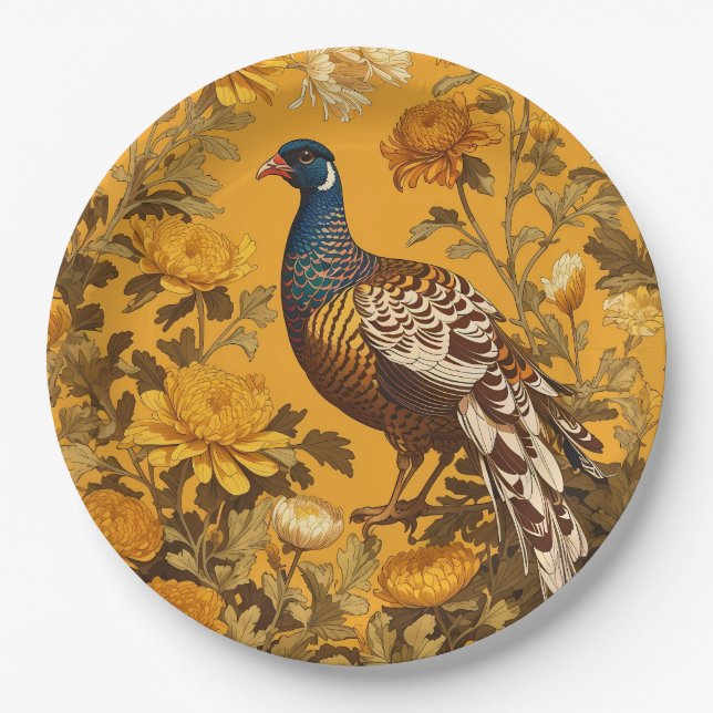 Elegant Pheasant William Morris Inspired Paper Plate (Front)