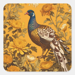 Elegant Pheasant William Morris Inspired Square Sticker
