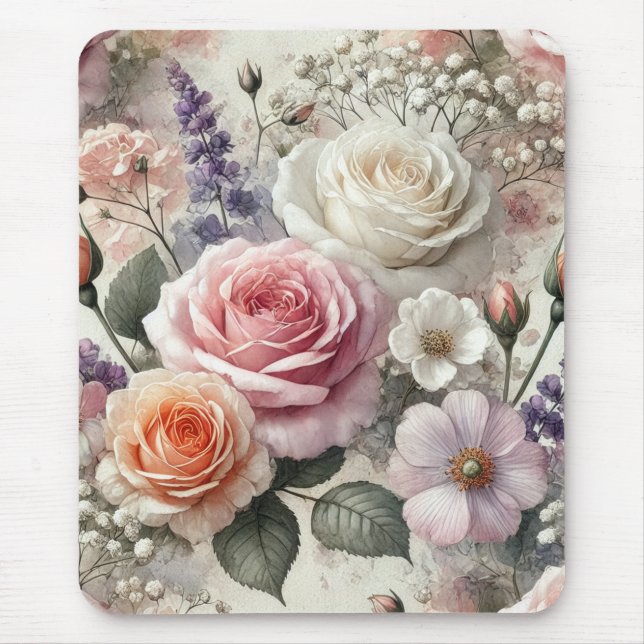 Elegant Phone Case with Pink and White Roses Mouse Pad (Front)