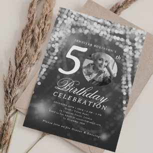 Elegant Photo 50th Birthday Silver Glam Lights Invitation