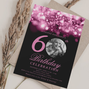 Elegant Photo 60th Birthday Blush Pink Glam Invitation