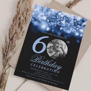 Elegant Photo 60th Birthday Navy Midnight Glam  Invitation