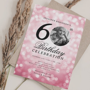 Elegant Photo 60th Birthday Party Blush Pink Bokeh Invitation