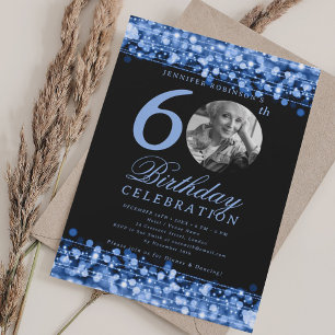 Elegant Photo 60th Birthday Party Navy Lights Invitation