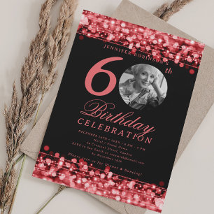 Elegant Photo 60th Birthday Party Red Lights Invitation