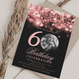 Elegant Photo 60th Birthday Rose Gold Glam Invitation