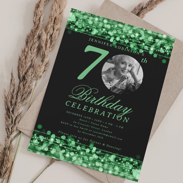 Elegant Photo 70th Birthday Party Green Lights Invitation (Elegant Photo 70th Birthday Party Green Lights Invitation)