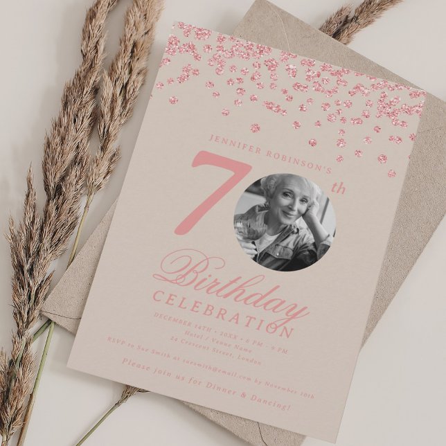 Elegant Photo 70th Birthday Rose Gold Champagne  Invitation (Elegant Photo 70th Birthday Rose Gold Champagne Invitation)