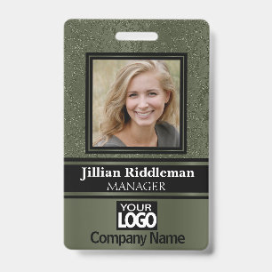Elegant Photo and Logo Badge - Olive Green ID Badge