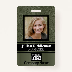 Elegant Photo and Logo Badge - Olive Green ID Badge