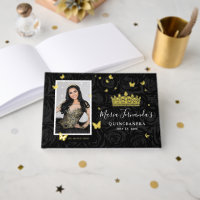 Elegant Photo and Real Gold Foil Black Quinceanera