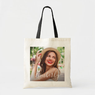 elegant photo and script tote bag