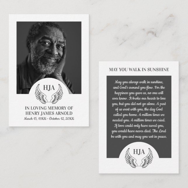 Elegant Photo, Angel Wings, Prayer Card (Front/Back)