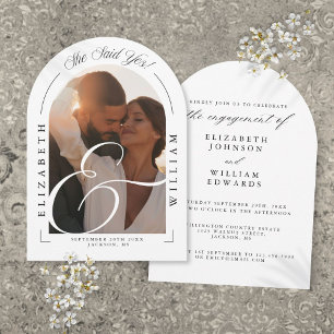 Elegant Photo Arch Calligraphy Engagement Party Invitation