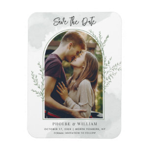 Elegant Photo Arch Script Wedding Save the Date Magnet