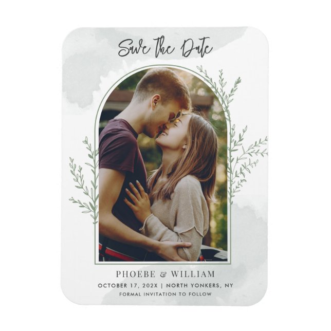 Elegant Photo Arch Script Wedding Save the Date Magnet (Vertical)