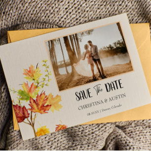 Elegant Photo Autumn wild Leaves  Save the Date Postcard